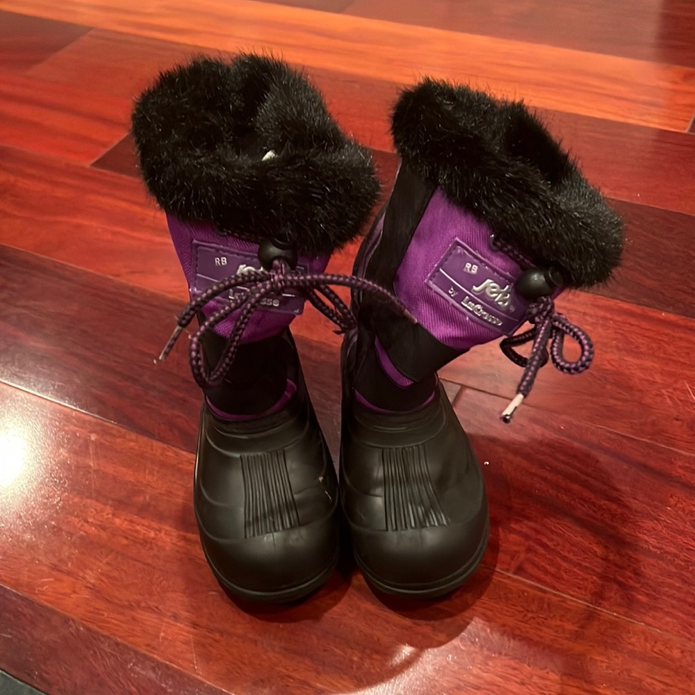 Kids Purple Winter Snow Boots with Faux Fur Trim